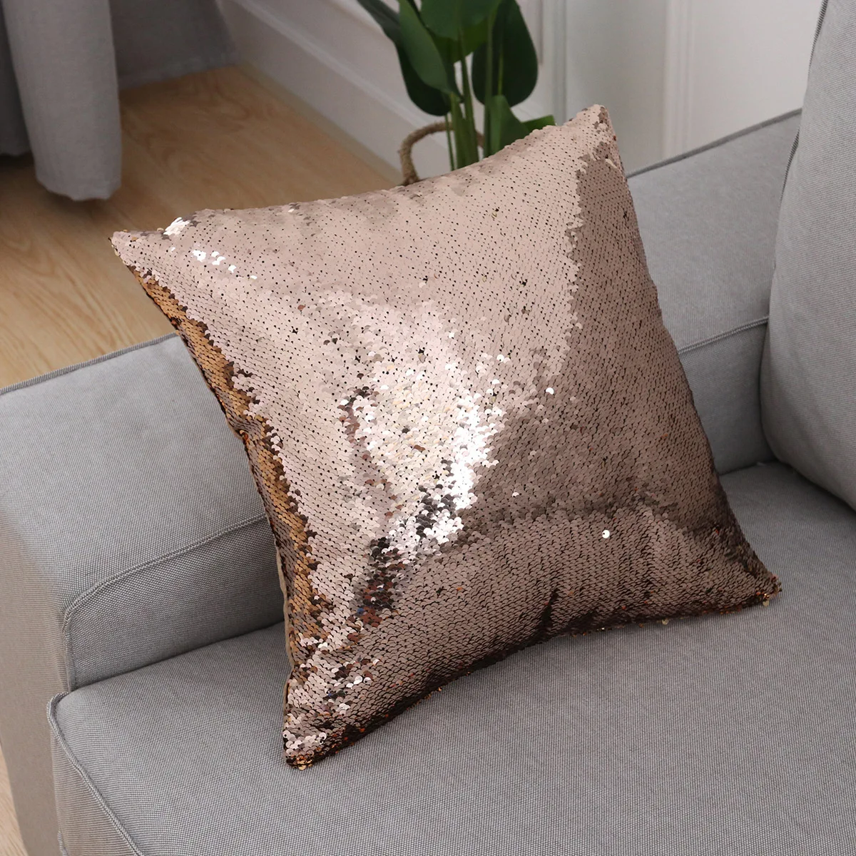 

Double Sided Color Change Glitter Sequins Throw Pillow Case Rose Gold Shiny Cushion Cover For Sofa Car Home Decor