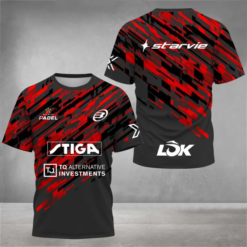 قميص تدريب التنس الانطباعي المخطط للرجال، تي شيرت Padel Tenis Manga Curta، مجموعة اللياقة البدنية سريعة الجفاف