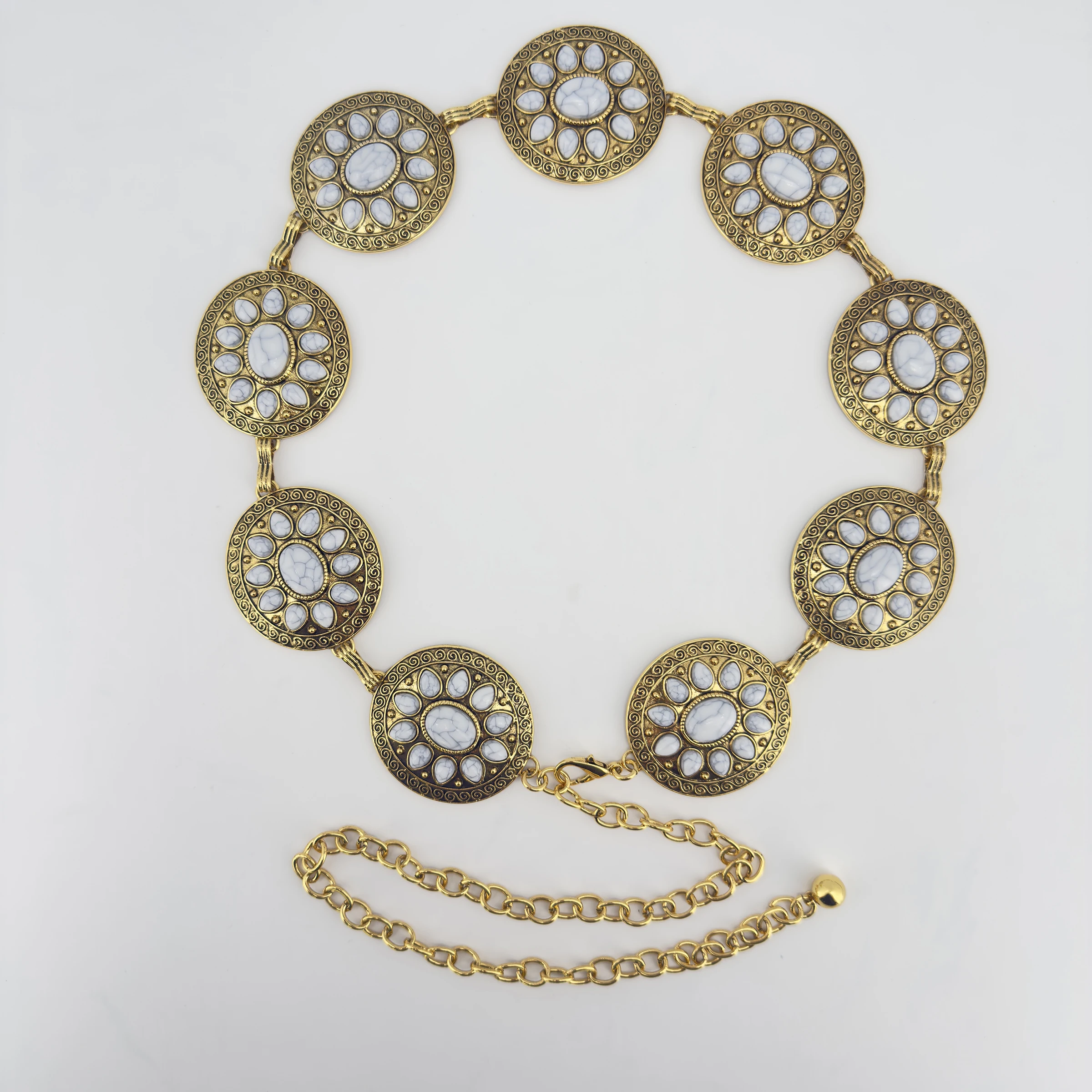 Modische Westliche Taillenkette aus Zinklegierung im Antik-Rotkupfer-Stil mit Gold- und Grünpulverprägung, Einzigartiges Design in Kleinserien – Detail 5