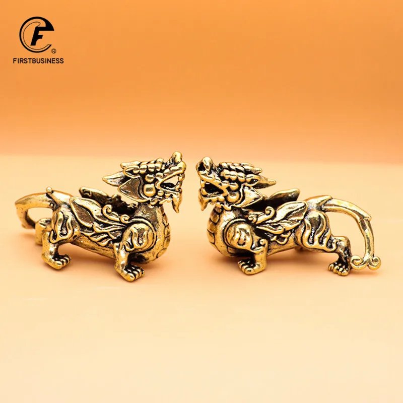 hot sell Copper Chinese Mythical Beast Pixiu Miniature Figurines 1 Pair Ornaments Brass Lucky Animal Qi Lin Desktop Decorations