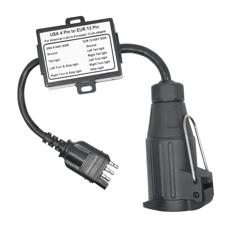 US To EU Trailer Light Converter For US Cars 4-Pin Flat Plug Socket To European Trailer 13-Pin Round Plug