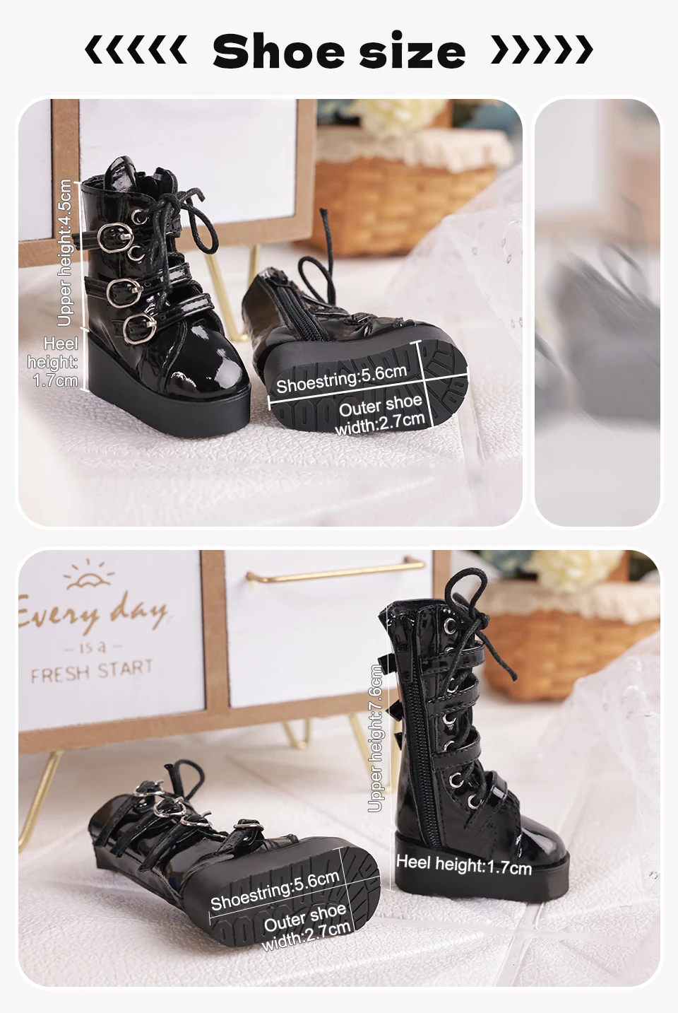 BJD Shoes 1/4 Body About Black Leather High Top and Low Top Doll Shoes Doll Accessories