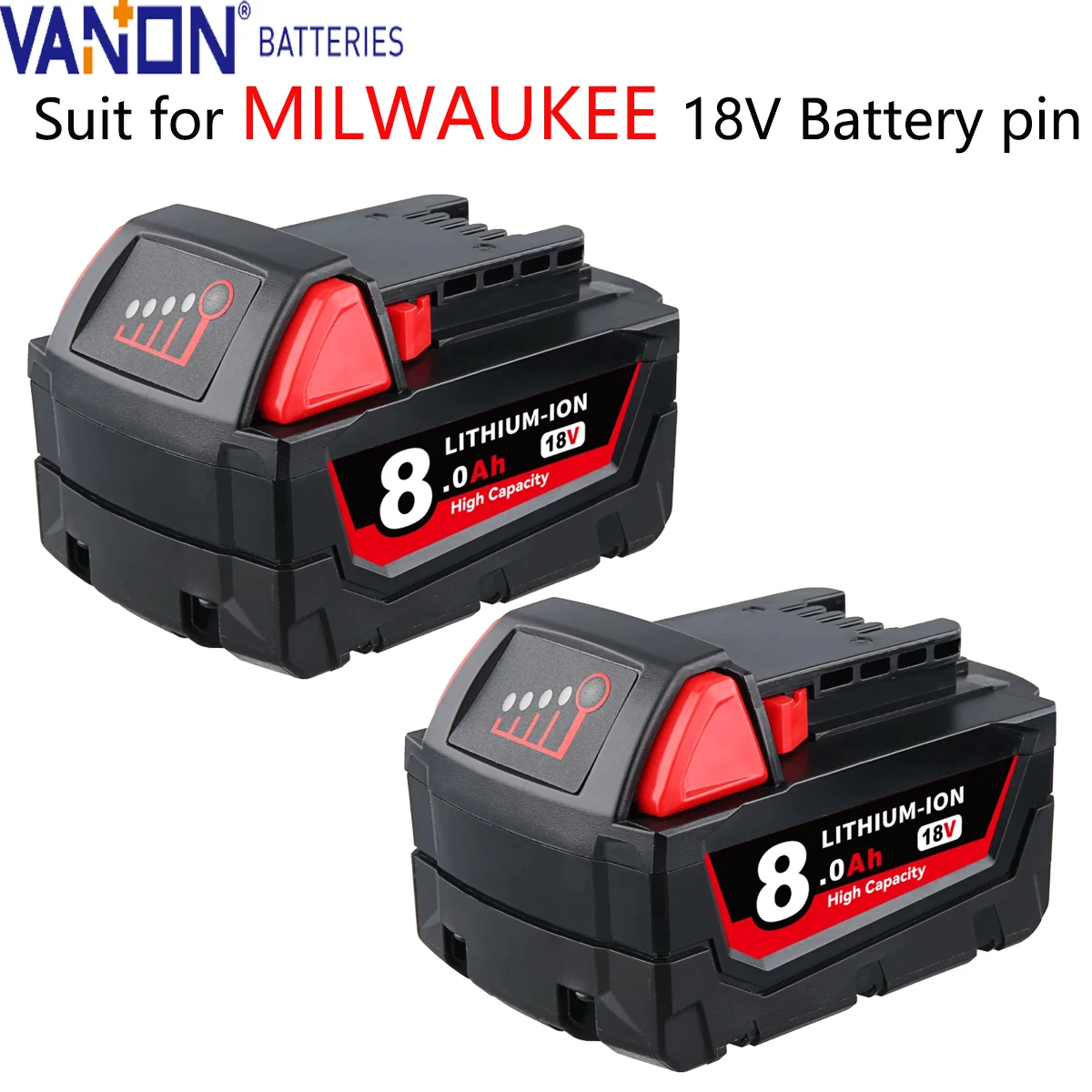 

VANON 2Pack M18 8.0Ah 18V MAX Lithium Battery Replace for Milwaukee 48-11-1810 48-1100 48-11-1815 48-11-1850 Tool Barrtey Pin