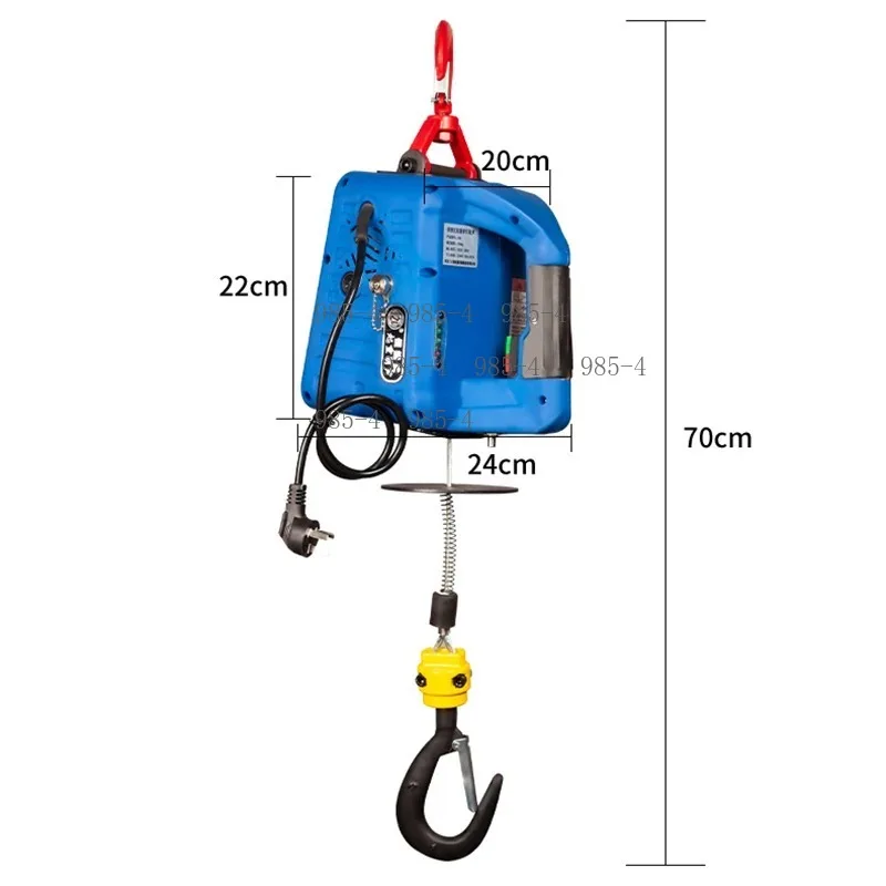 500KG Wire Rope Electric Hoist 220V Remote Control Aluminum Shell Household Crane