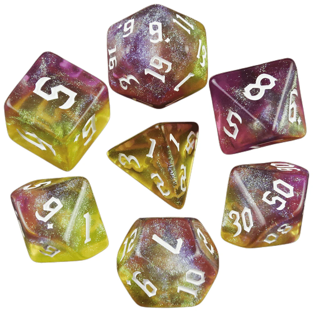 7pcs Iridescent Glitter RPG Polyhedral Dice Set for DND Dungeon and Dragons Table Board Roll Playing Games