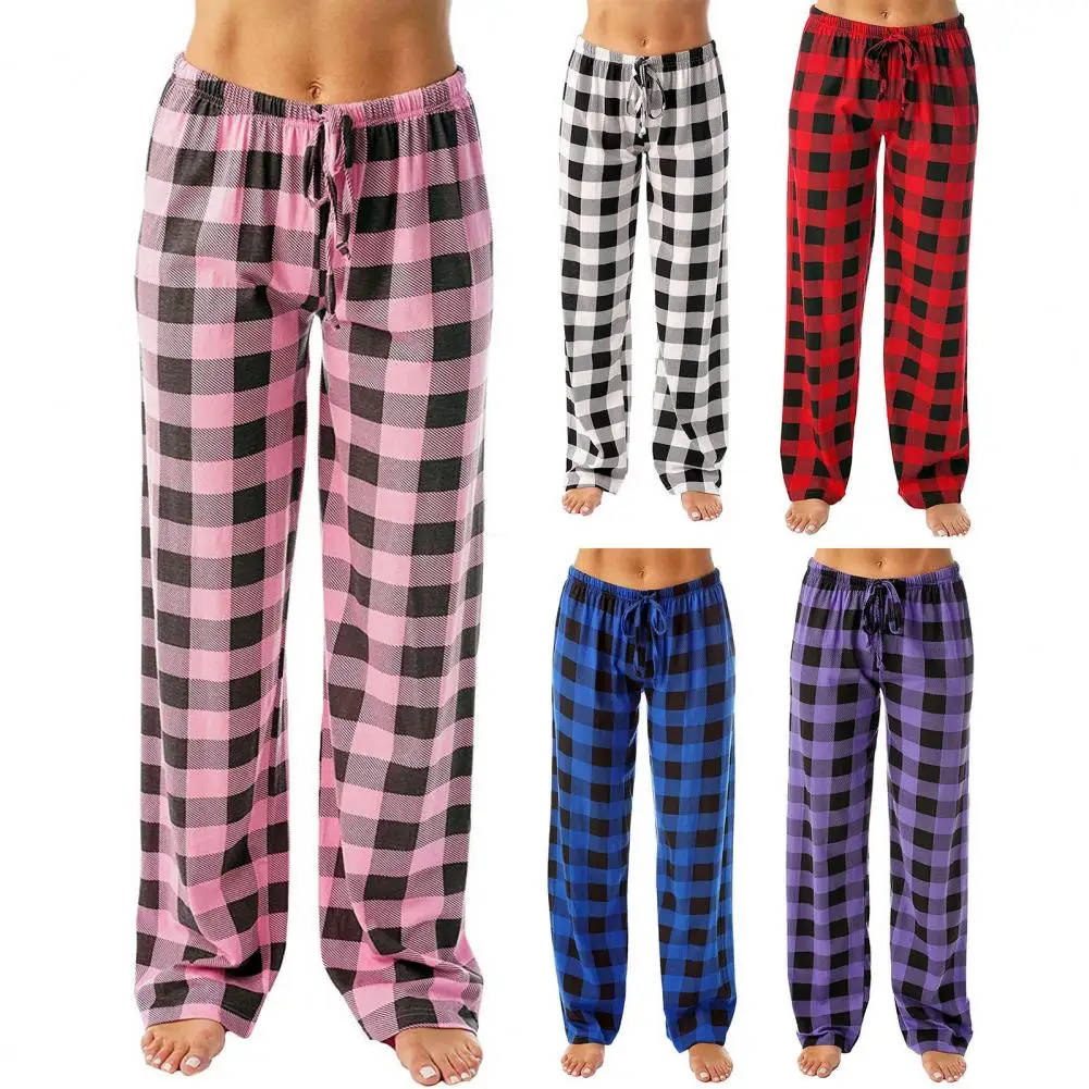 

1Pc Soft Women Straight-leg Pants High Elastic Waist Plaid Print Pants Breathable Plaid Print Wide Leg Women's Pants for Ladies