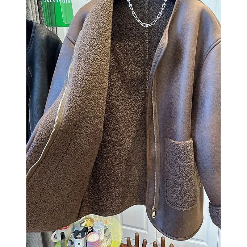 Kurtka skórzana damska dla kobiet w średnim wieku, ocieplana, jesienno-zimowa, nowa kurtka ze sztucznego futra, kurtka skórzana, kurtka PU, czarna