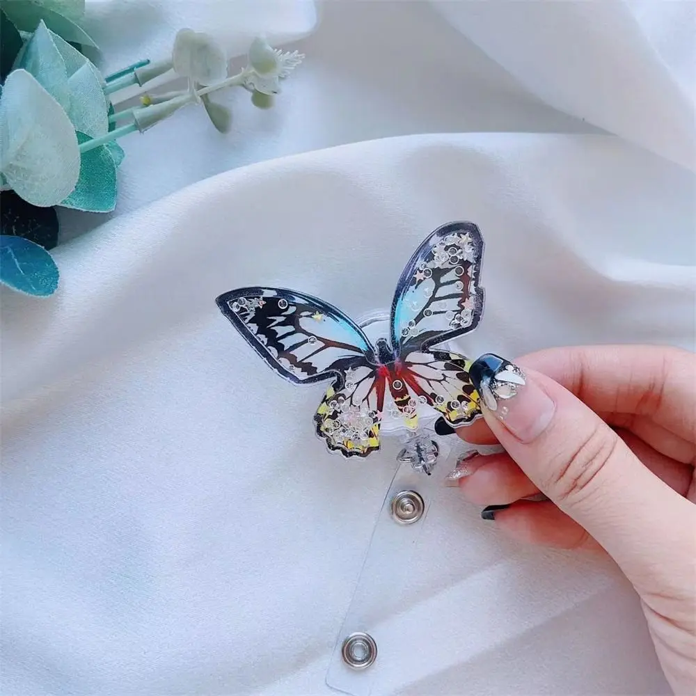 

Quicksand Bead Butterfly Badge Holder ID Card Clip Exhibition Enfermera Retractable Badge Reel 360 Rotate Chest Card