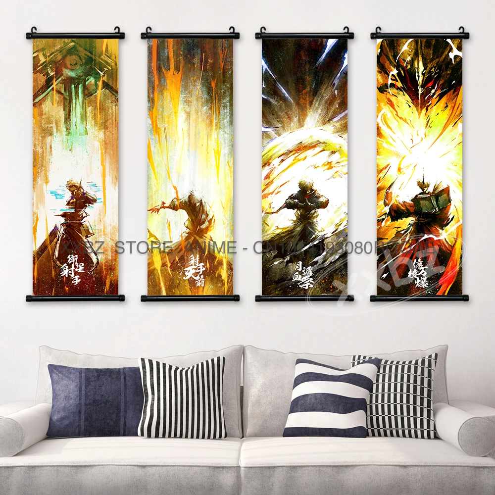 Final Fantasy FF14 MMORPG Scroll Picture PlayStation Game Poster Hyur Wall Art Elezen Hanging Painting Lalafell Home Decor Mural