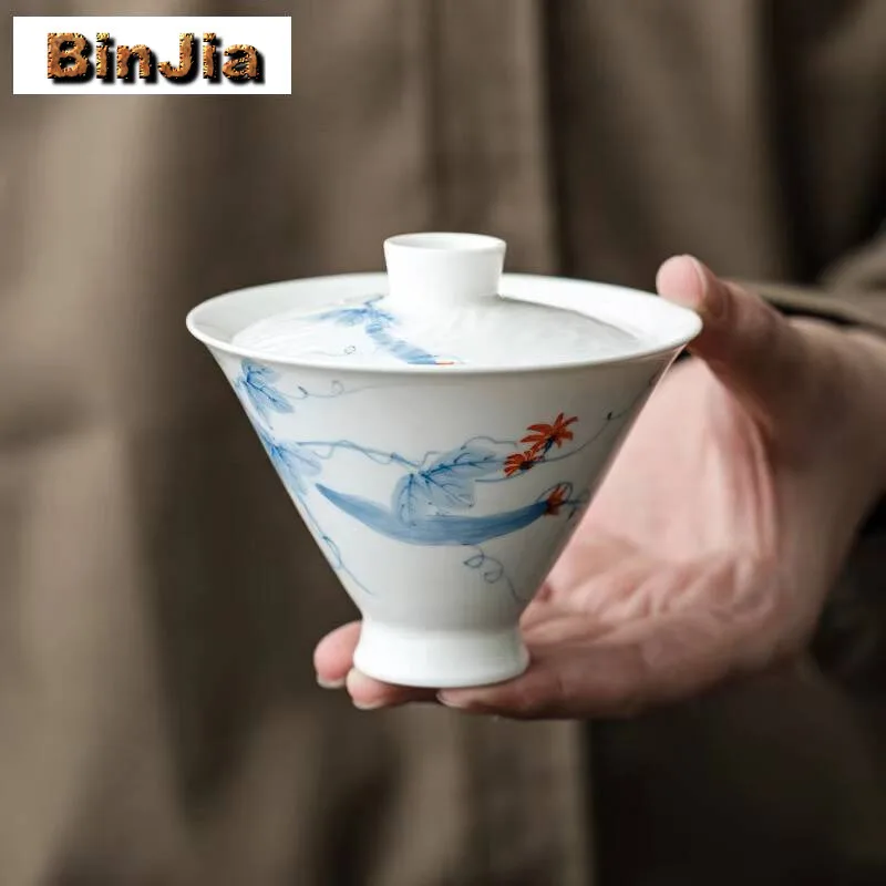 140 مللي رسمت باليد اللوف Gaiwan الرجعية الخيزران قبعة مكافحة السمط الشاي تورين المنزلية صنع غطاء وعاء العناصر الحلي لوازم