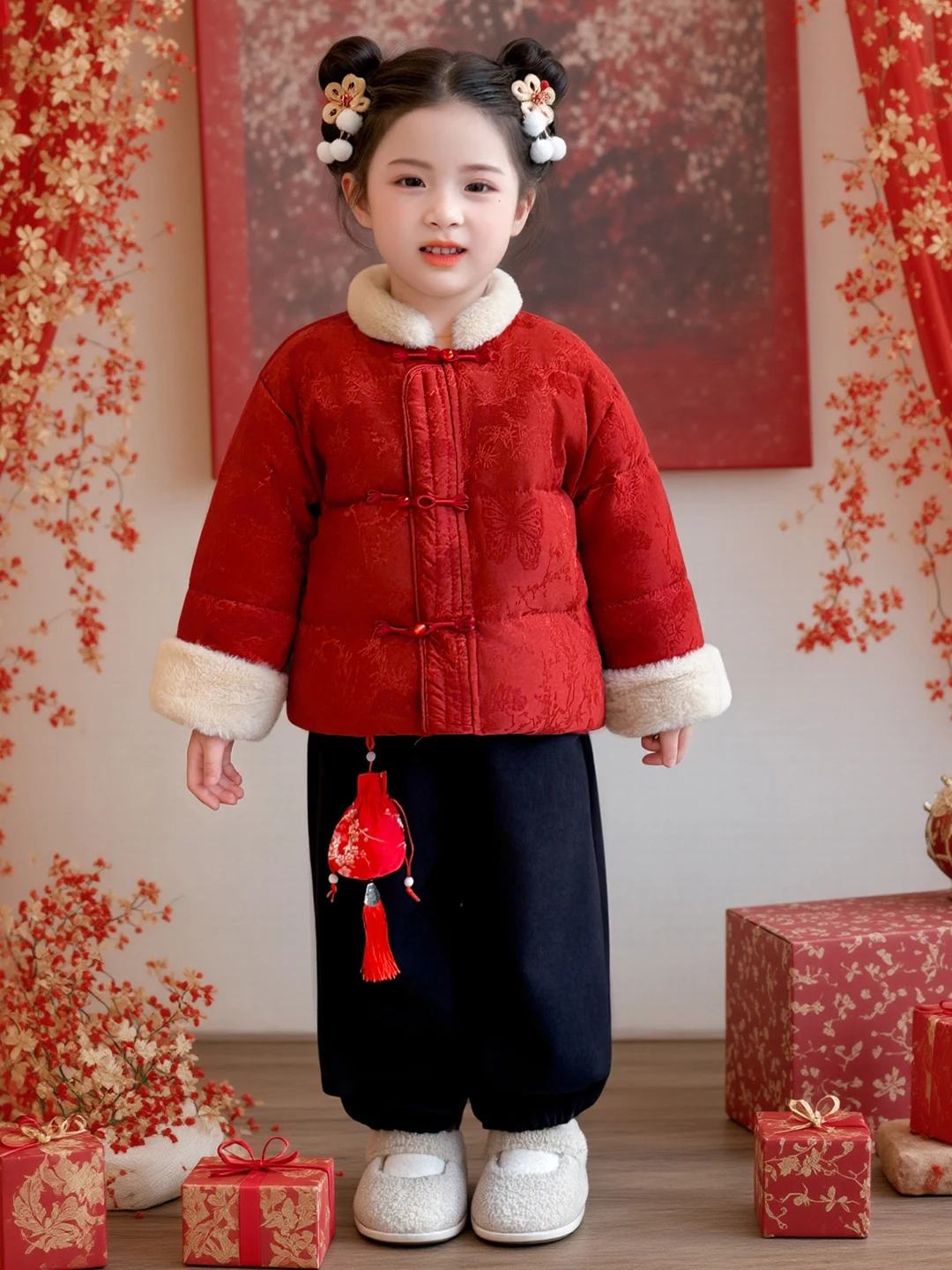 مجموعة ملابس الفتيات للعام الجديد ملابس شتوية من القطن من Jaet للأطفال الصغار ملابس خارجية لعيد الميلاد