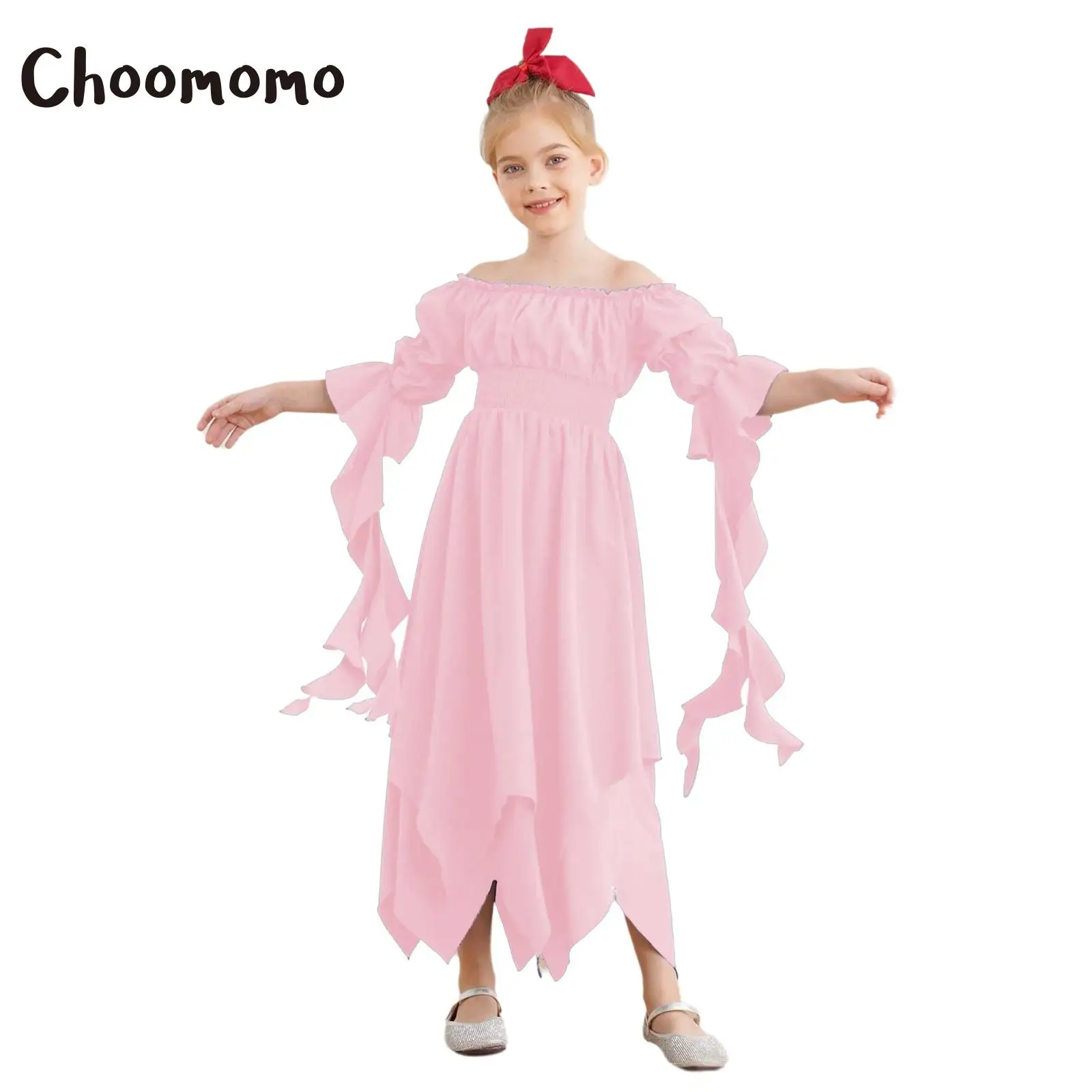 

Girls Victorian Dress Renaissance Medieval Gothic Halloween Cosplay Costume Cold Shoulder 3/4 Sleeve Irregular Hem Dress Up