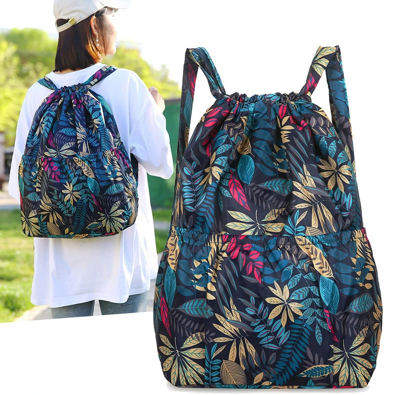 Leuchtender Damen-Rucksack mit Kordelzug und großem Fassungsvermögen, leicht, faltbar, für Outdoor-Camping, Einkaufen, Reisen und Sport, Schultasche