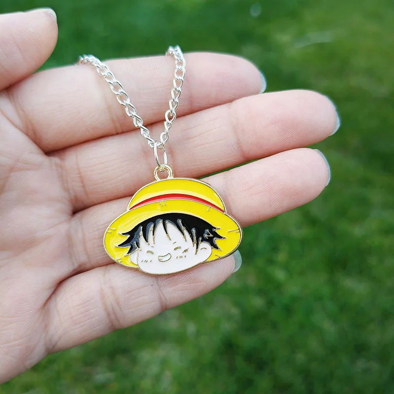 Fashion Luffy Necklace Pendant Straw Hat Anime Cat Doll Figure Jewelry for Men Women Fans Gift Souvenir