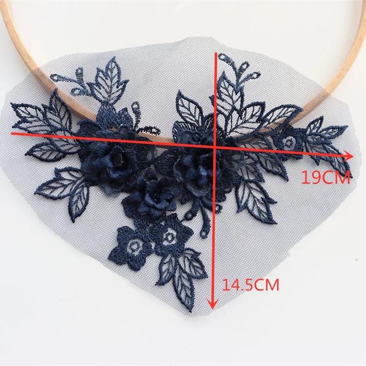 5 أزواج-1 زوج. فستان الزفاف ثلاثية الأبعاد الدانتيل زين DIY بها بنفسك الحرفية زهرة التصحيح الملابس المواد المساعدة الذهب الأزرق زهرة 14.5*19 سنتيمتر