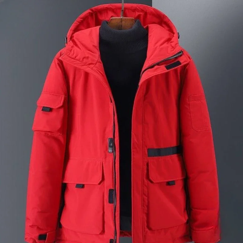Jaket panjang longgar, jaket parka tebal hangat pria, jaket Down musim dingin pecinta hoodie, mantel Siswa