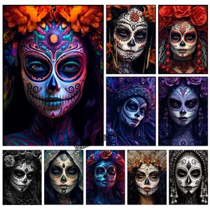 LA Catrina Sugar Skull Girls Póster Impresiones Día mexicana del lienzo gótico muerto Pintura Arte de pared para la habitación Decoración del hogar 10 mejores ventas de decoración de calavera de azúcar - №6