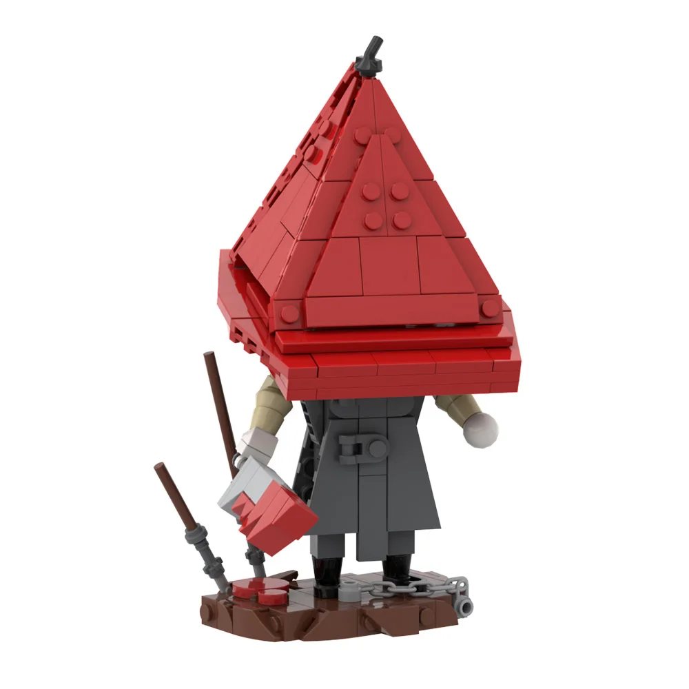 MOC Game Pyramid Head Brickhead Model Building Blocks Silent Hill Red Pyramid Helmet Monster Devil Action Figure Brick Toy Gift