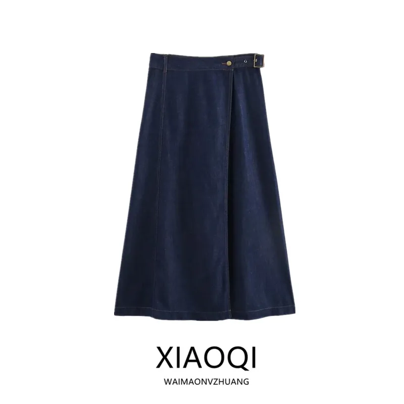 

2024 Summer New Women's Design Sensation Versatile Denim Skirt Midi Length f-length Commute Sle High Waist Other Materials