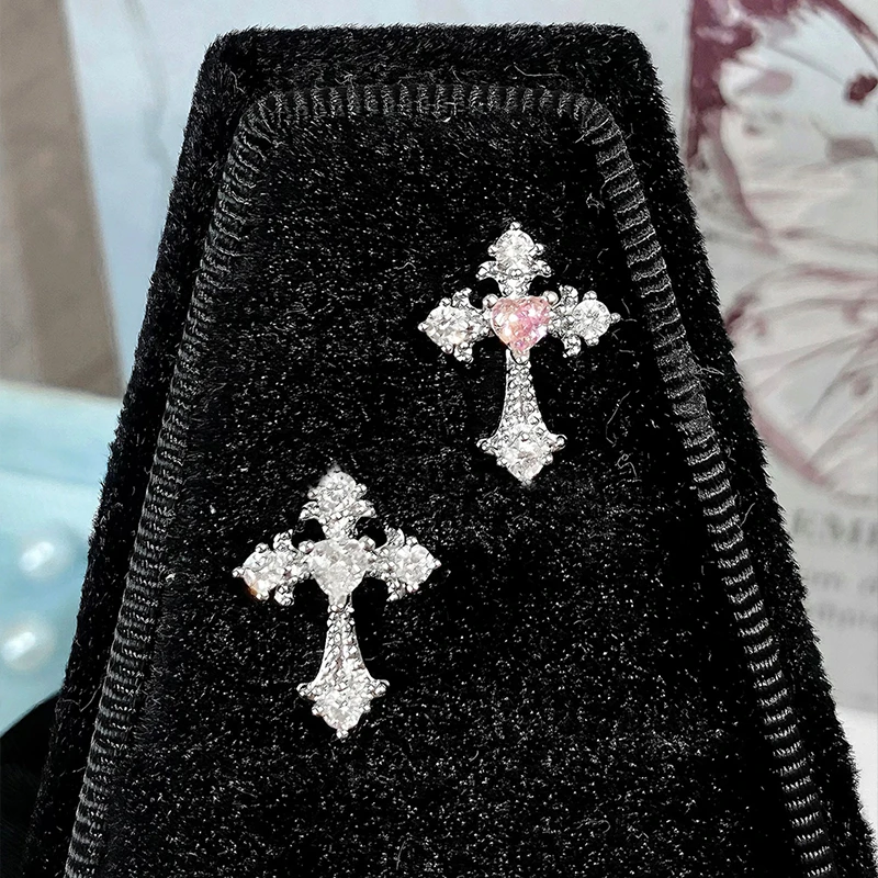 1pcs Shiny Cross Pink Zircon Silver Color 316L Stainless Steel Ear Bone Nail Y2K Hottie Earring for Women Cochlear accessories