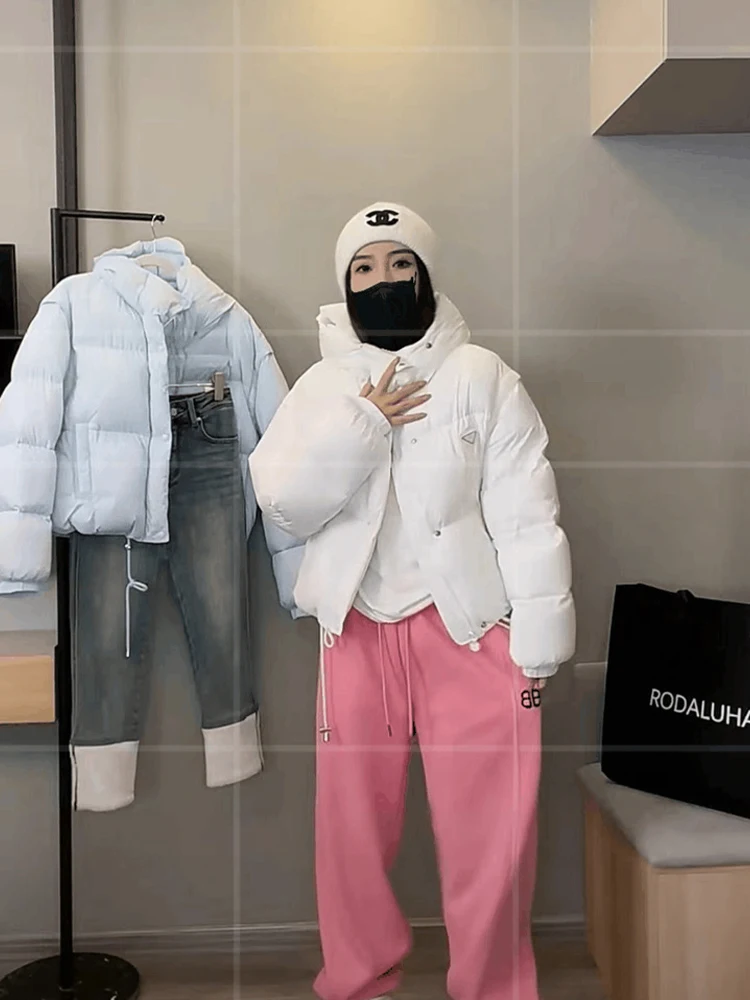 Women's Winter Puffer Jaet White Du down Hooded Two-Way Wear Warmth Faion Brand Casual Loose Fit Long Sve Zipper