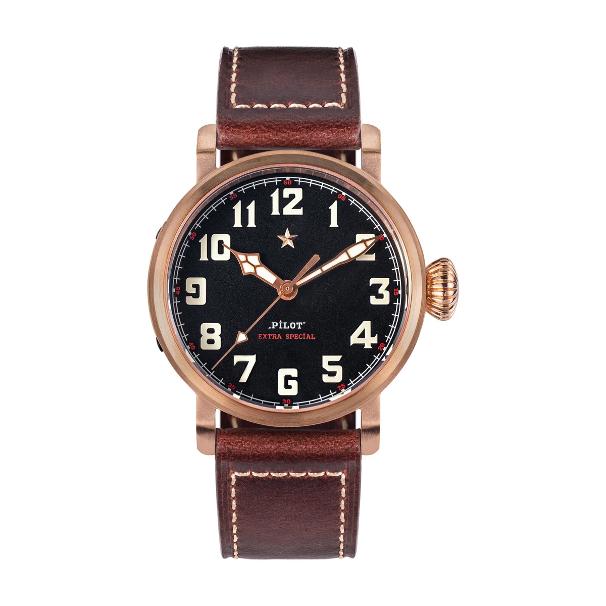 Skeleton Pilot Uhr CuSn8 Bronze Männer der Armbanduhr Tianjin ST2130 Automatische Bewegung BGW9 Luminous Sapphire Kristall Feste Fall