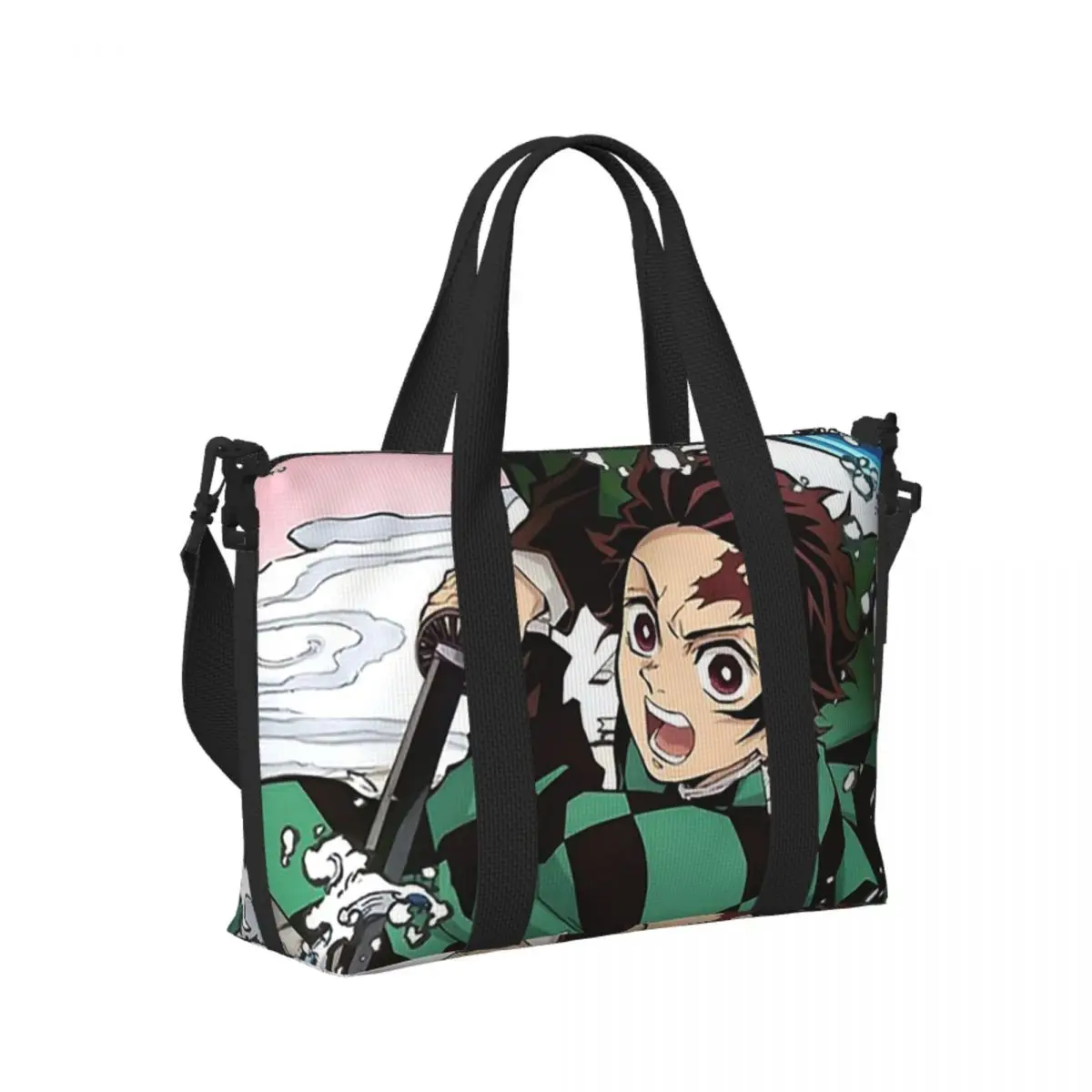 

Custom Demon Slayer Kimetsu No Yaiba Kamado Tanjirou Beach Travel Bag Tote Bags for Gym Sport Women Shopping Duffle Shoulder Bag