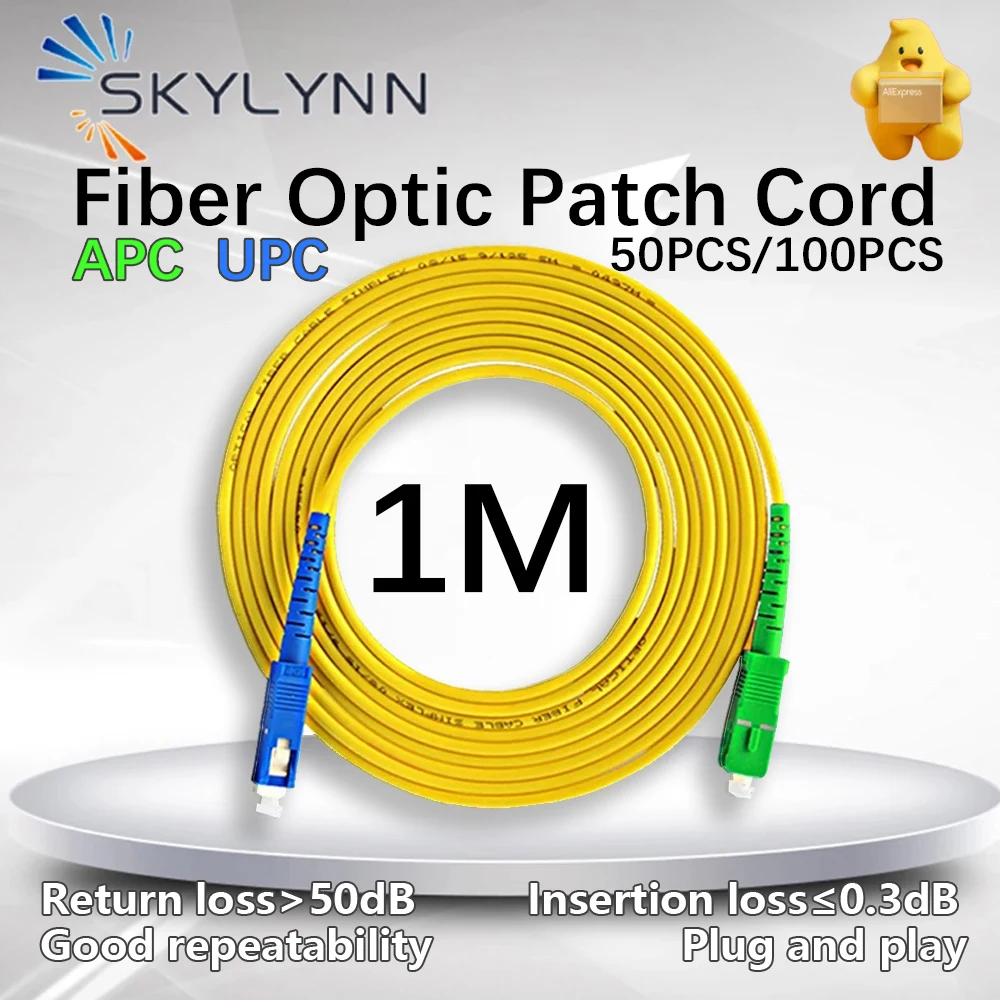 SC/APC UPC Single Mode G652D Simplex Core 3.0mm Cable Fiber Optic Patch Cord Yellow LSZH Jacket