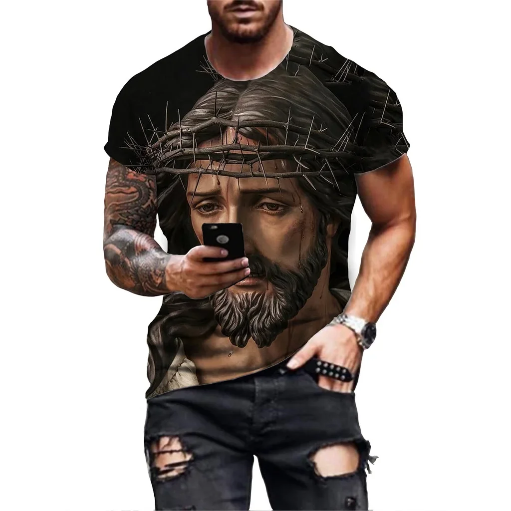 Summer Casual Cross Tshirt Men\'s Jesus 3d Printed T-shirt Short Sleeve Streetwear Christian Style Male shirt