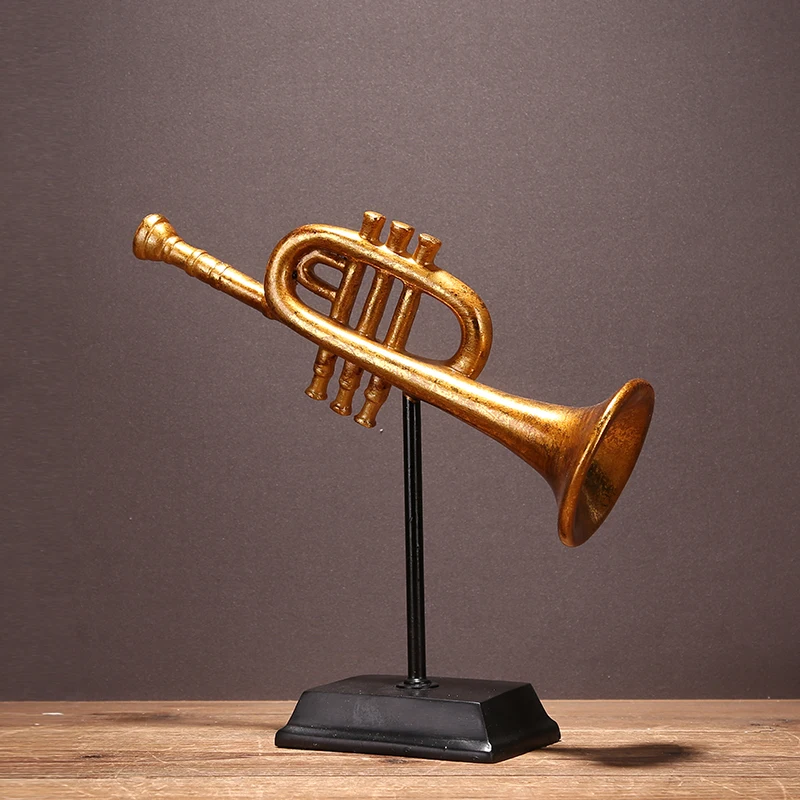 Vintage Trumpet Model Handmade Resin Cornet Miniature Music Adornment Craft Accessories for Art Collection and Souvenir Gift