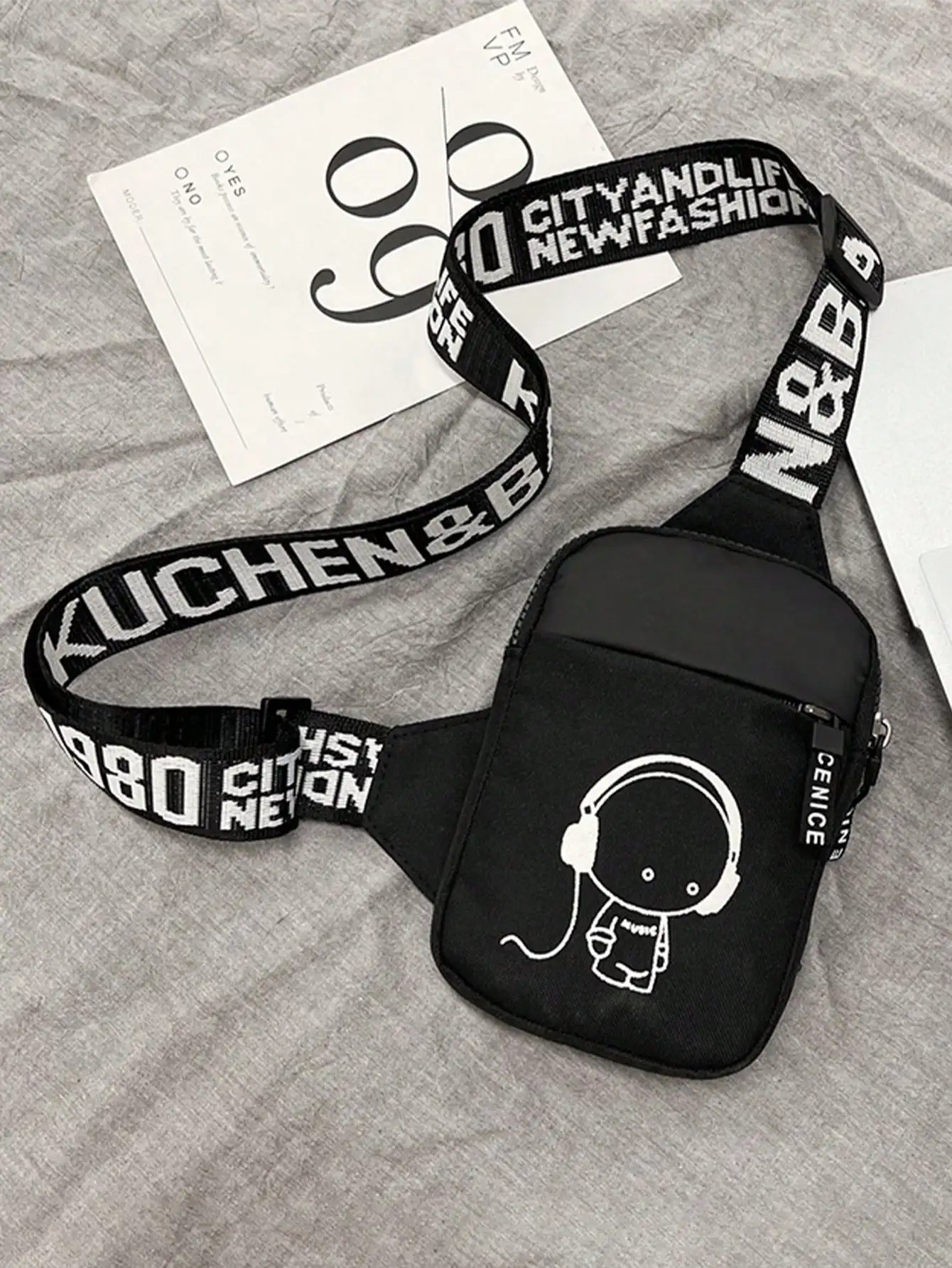 Cute Cartoon Prince Printed Chest Bag Embroidered Letter Shoulder Strap Lightweight Diagonal Cross Bag Suitable for Daily Use