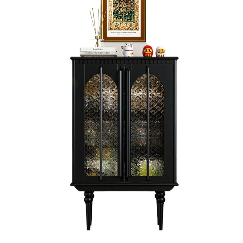

Французский ретро-шкаф из массива дерева черного цвета в американском стиле, стеклянный витринный шкаф для гостиной, напольный шкаф для хранения от пола до потолка.