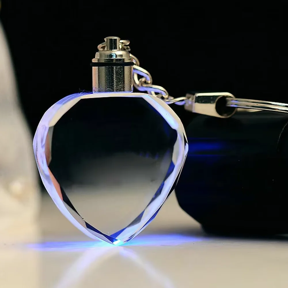 Crystal Keyring with LED Light inside Crystal Blank Key Ring Commemorative Pendant Souvenir for Luminous Interior Accessories