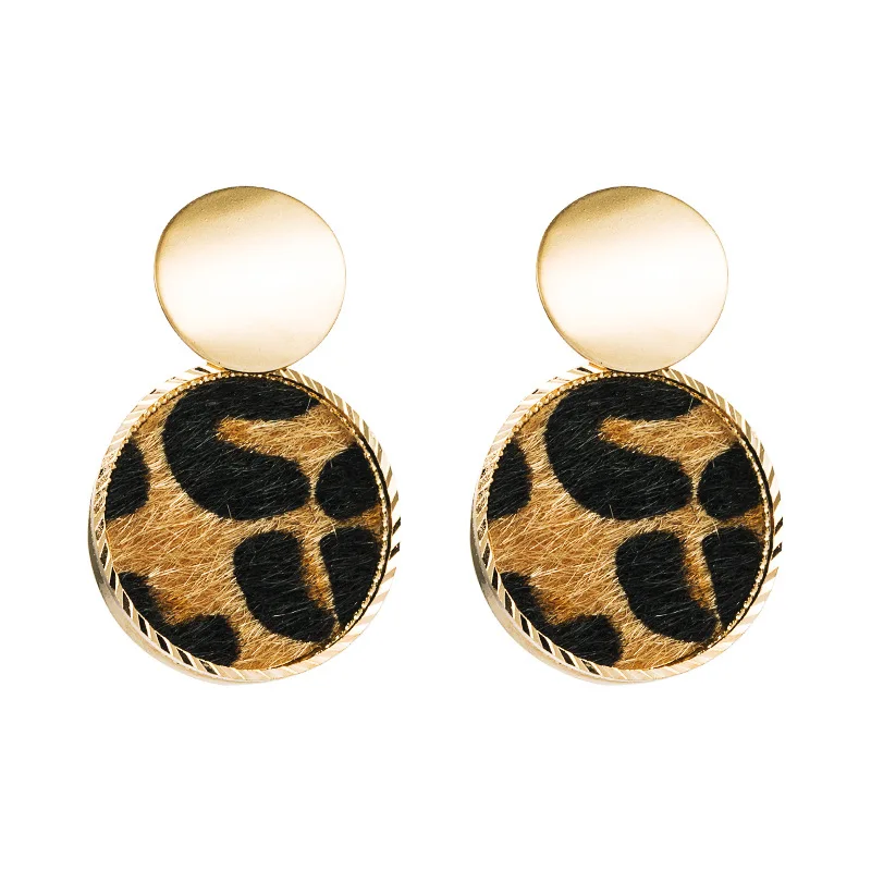 European And American INS Style Geometric Double Leopard Print Earrings Autumn And Winter Round Female Accessories