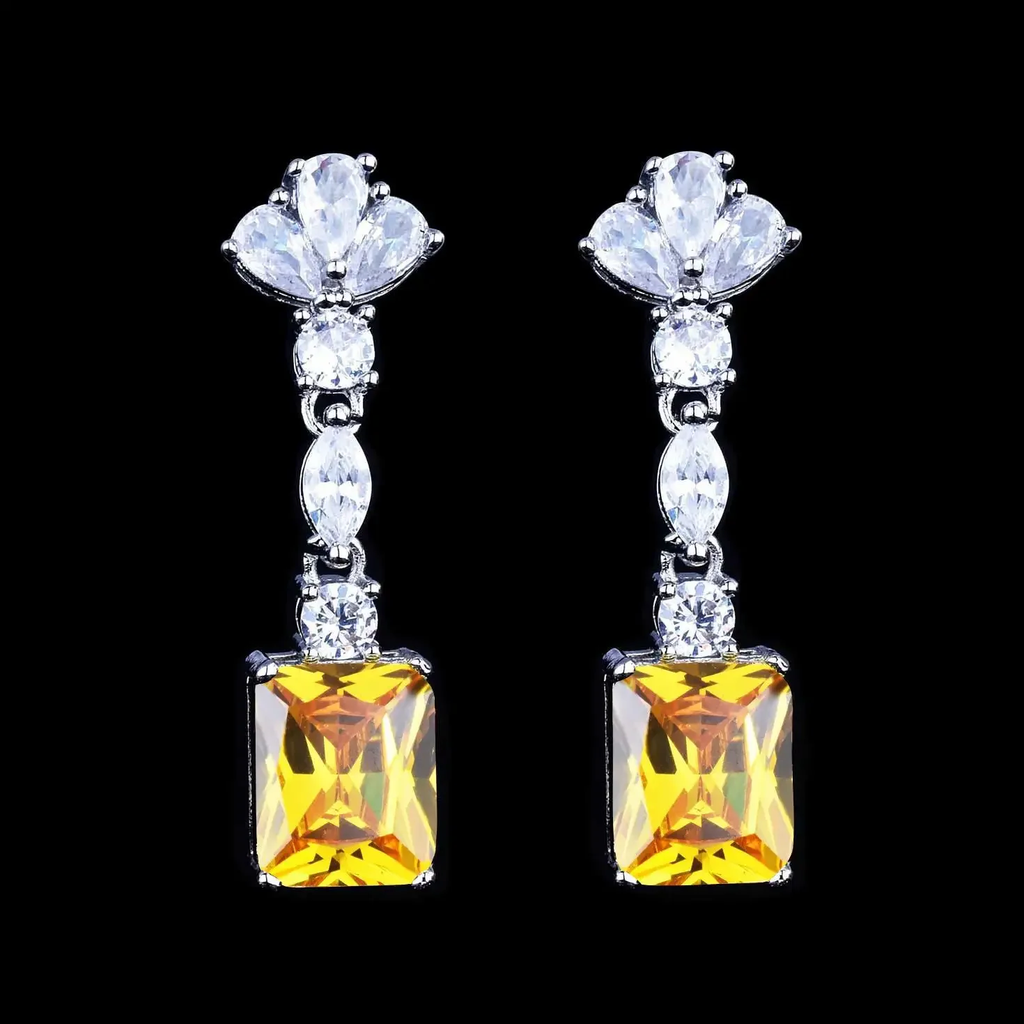 Fashion Niche Yellow Color Zircon Earring Ring Necklace Three-Pieces Set For Women Party Birthday Custom Jewelry image 2