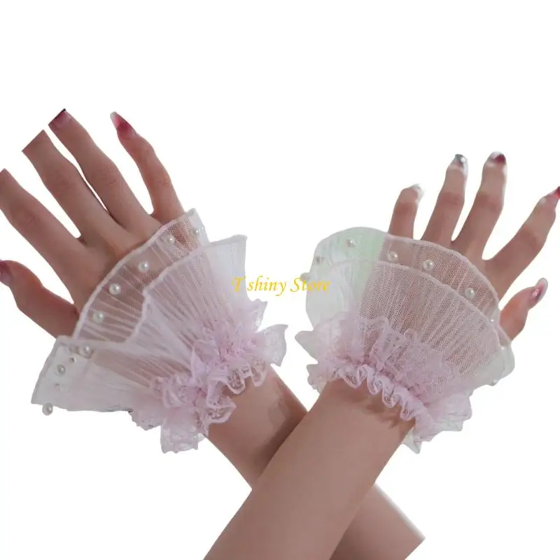 N58f atmungsaktive elastische Handhülse Perlen Spitzen Blumen dekorative Ärmel für Frauen