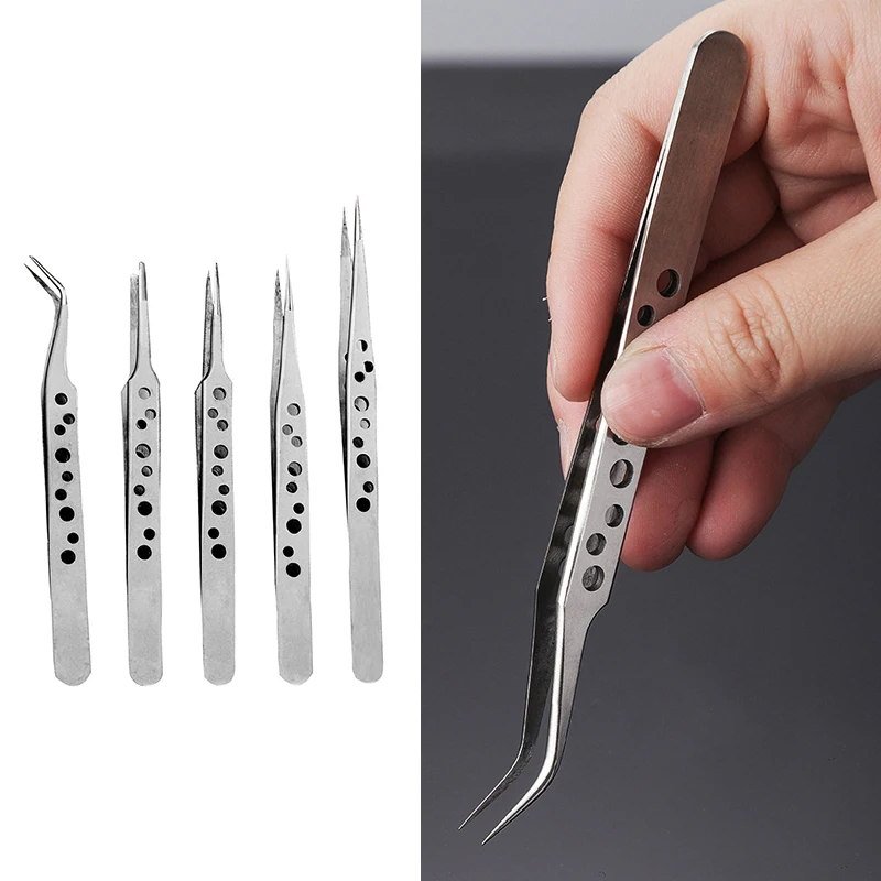 Professional High Precision Stainless Steel Tweezers For Nail Art False Eyelash Extension Pincet Electronic Pliers Clip