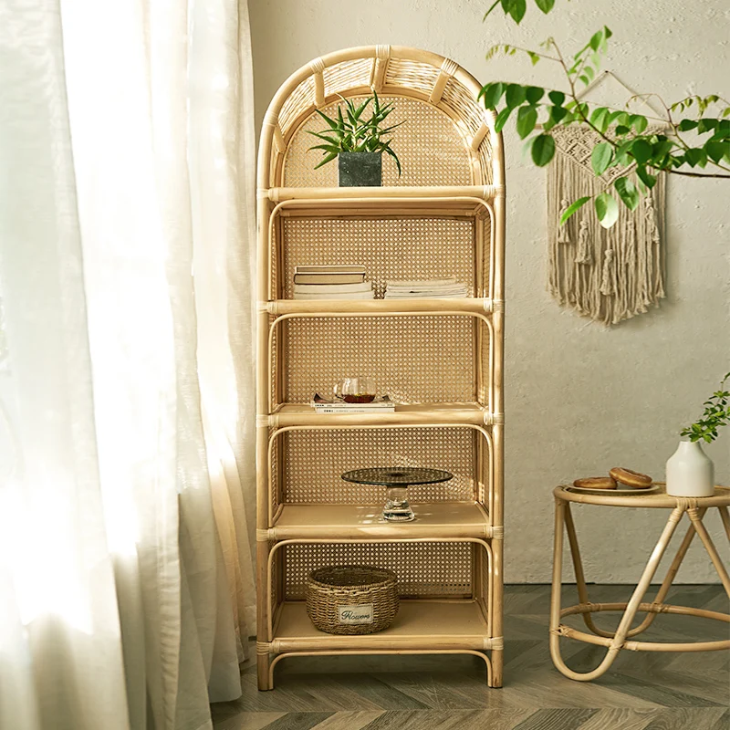 Rattan Bookcase Display Cabinet Simple Modern Storage Cabinet Living Room Bookshelf Glass Rattan Cabinet