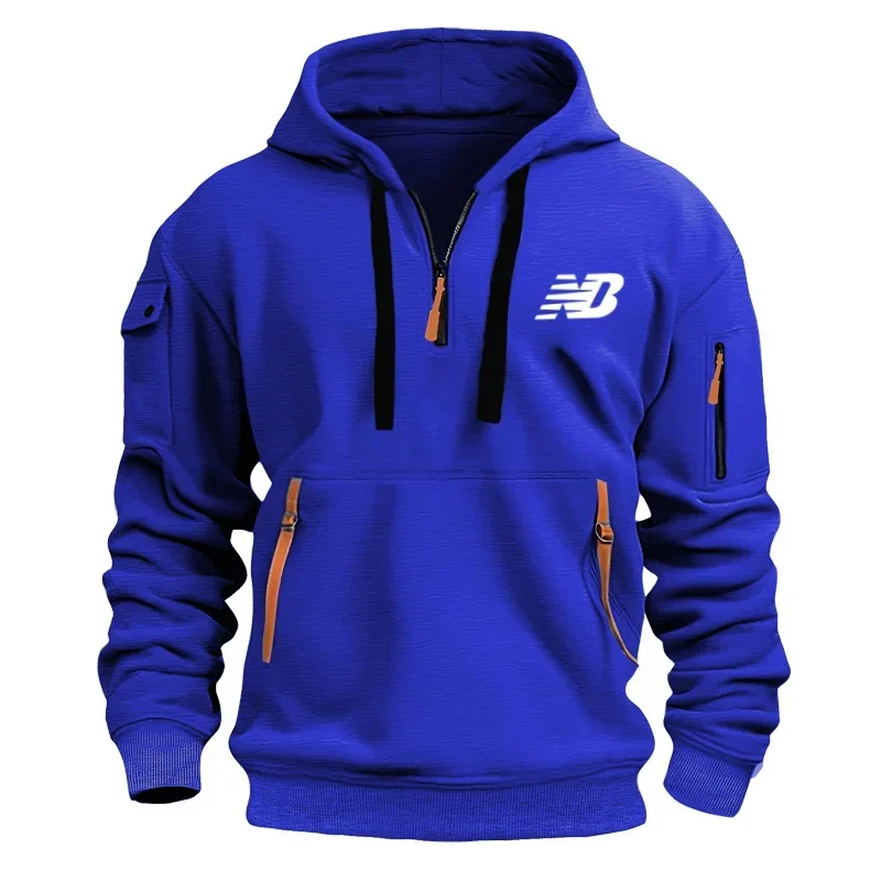 

New Men's Outdoor Sports Pullover, Long-sleeved Sweatshirt, Zipper Ribbon Sweatshirt, Men's Large-sized Pullover with Arm Pocket