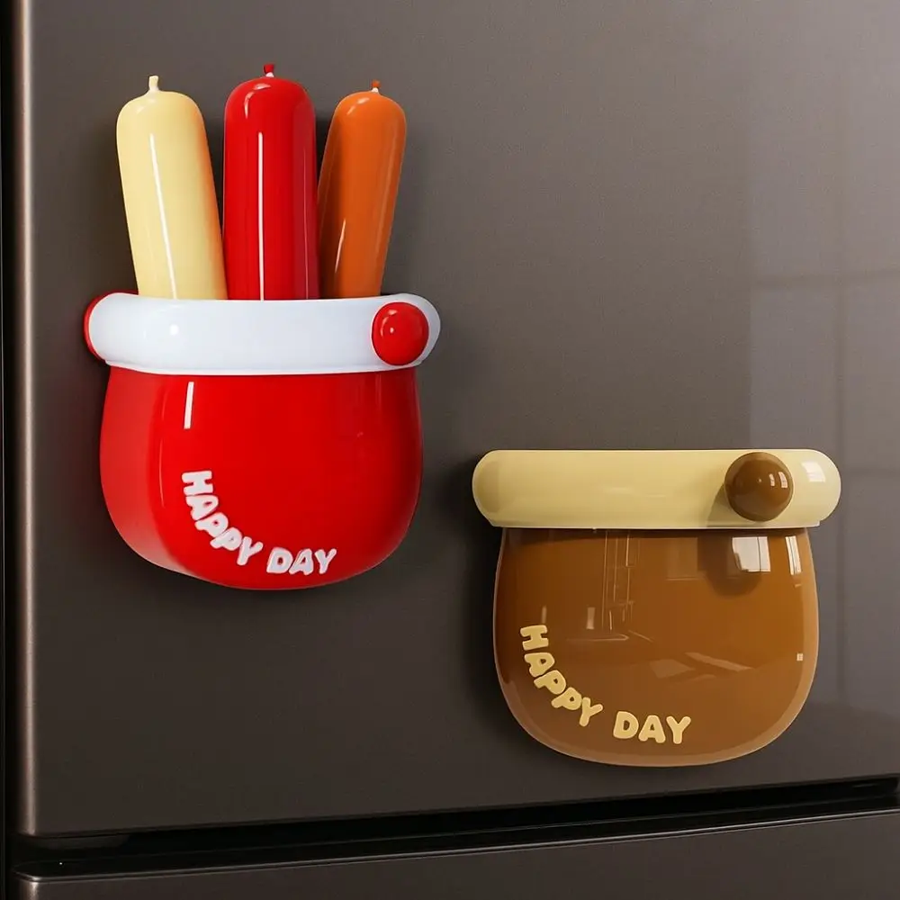 

Cute Plastic Magnetic Storage Box Punch-free Wall Mounted Tableware Container Dopamine Refrigerator Storage Box Kitchen