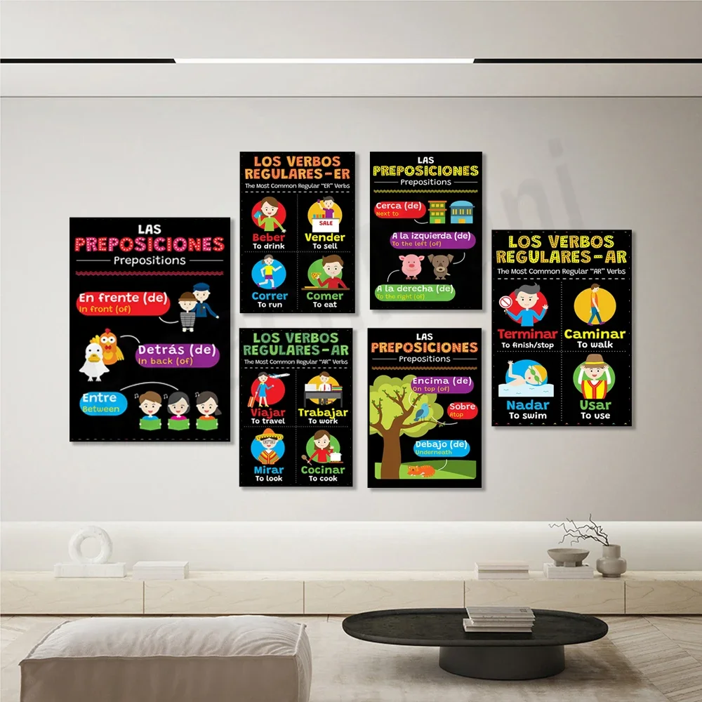 تحيات إسبانية، أوضاع إسبانية، وأفعال AR العادية الإسبانية الأكثر شيوعًا، وملصقات مرحبا وداعا إسبانية، وهدايا المعلم