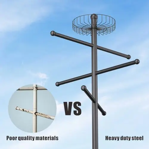 

Heavy Duty Steel Outdoor Towel Tree With Weighted Base And Removable Hooks For Pool Beach Use