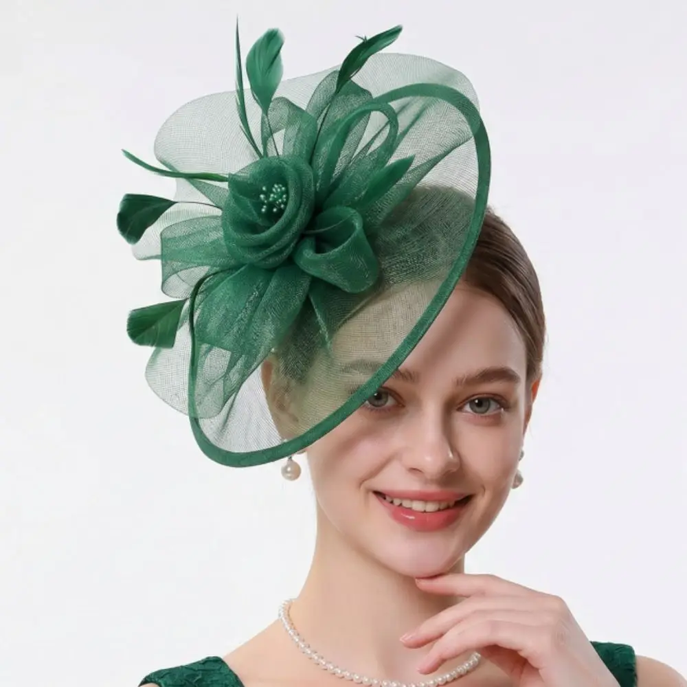Hair Band Exquisite Feather Fascinator Hat Elegant French Vintage Kentucky Hat Retro Mesh Tea Party Hat Stage Performance