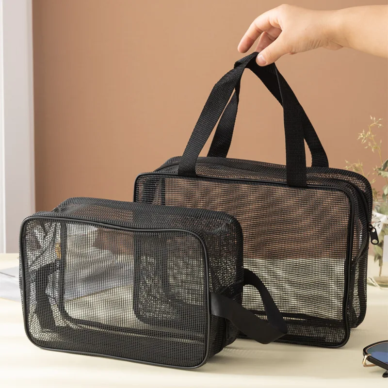 Transparent Mesh Makeup Bags Fashion Large Capacity Cosmetic Bags Portable Travel Organizer Pack Bath Toiletries Bag