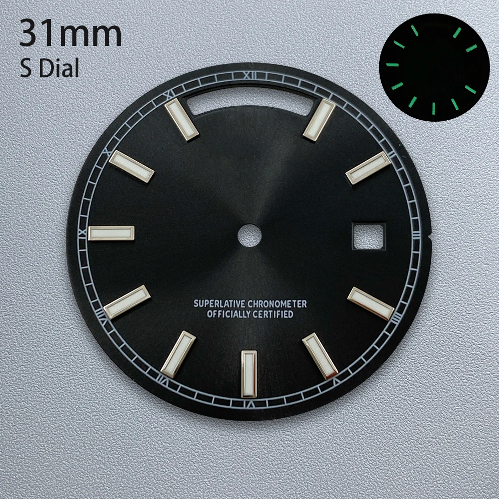 31mm S Logo Day And Date Dial Fit 8285 Movement Green Luminous Sunray High-Quality Dial Watch Modification Accessories