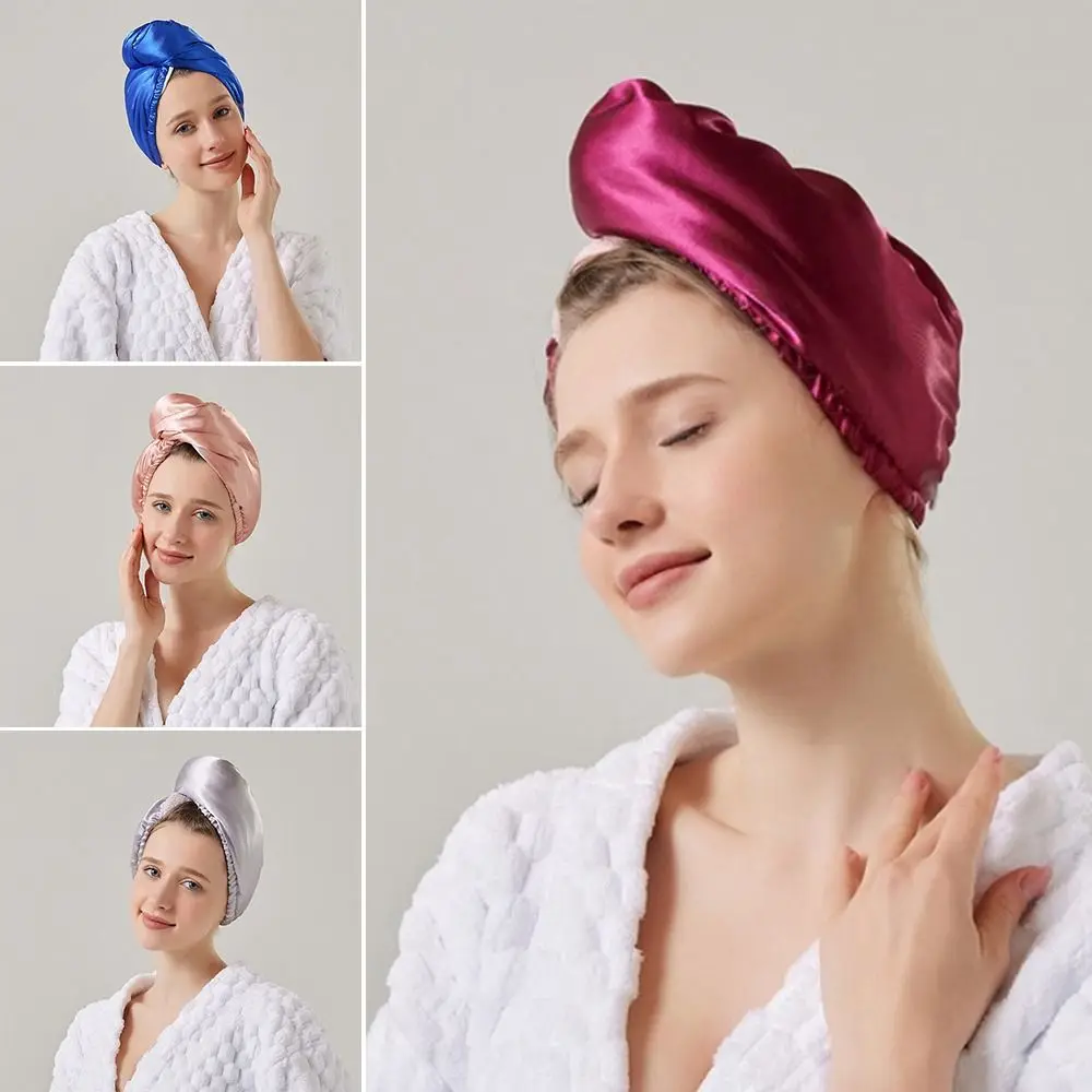 Double Sided Dry Hair Towel Imitation Silk Coral Fleece Shower Cap Dry Hair Hat Quick Drying Towel For Women Adult Head Scarf