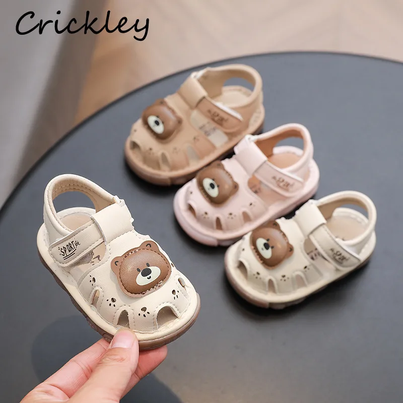 

Cartoon Bear Baby Boys Girls Casual Shoes Summer PU Solid Kids Sandals Soft Infant Children First Walk Shoes With Sound