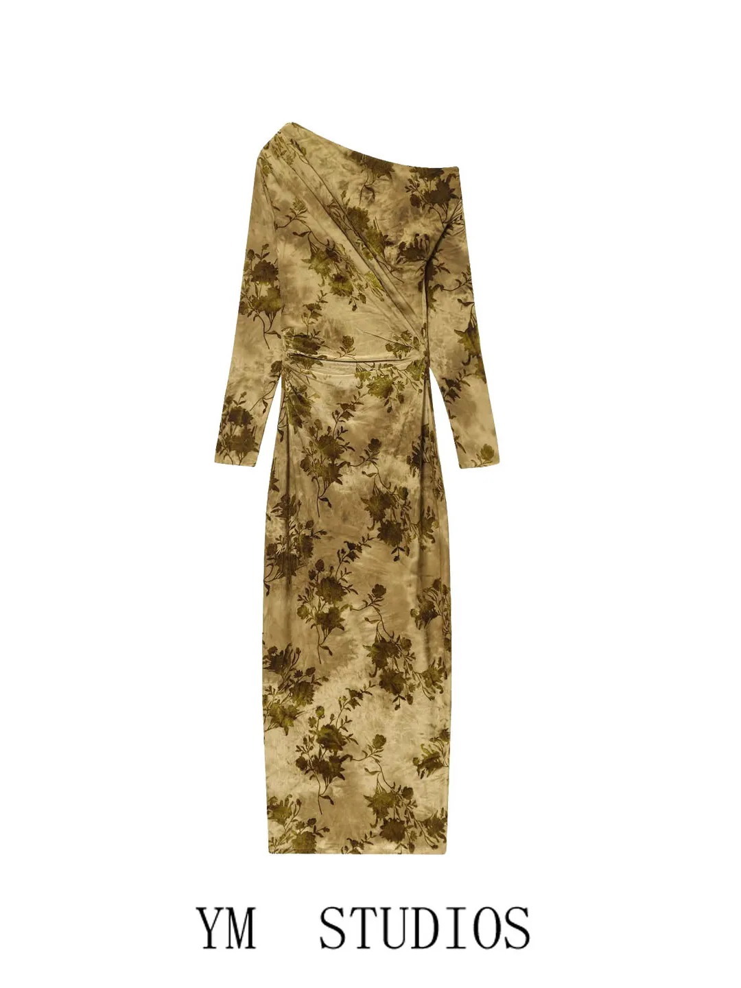 Retro assimétrico oulder veludo dr longo sve emagrecimento longa divisão saia para mulher cintura alta vintage sle midi dr