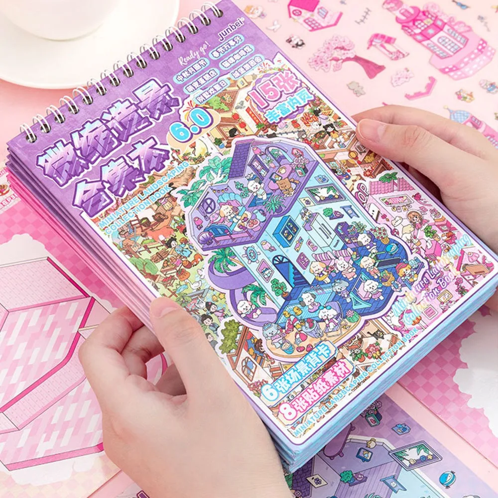 

New PET Miniature Scene Sticker Book Mini Visual Stacking Miniature Scene Collection DIY Landscape Sticker Book Kids