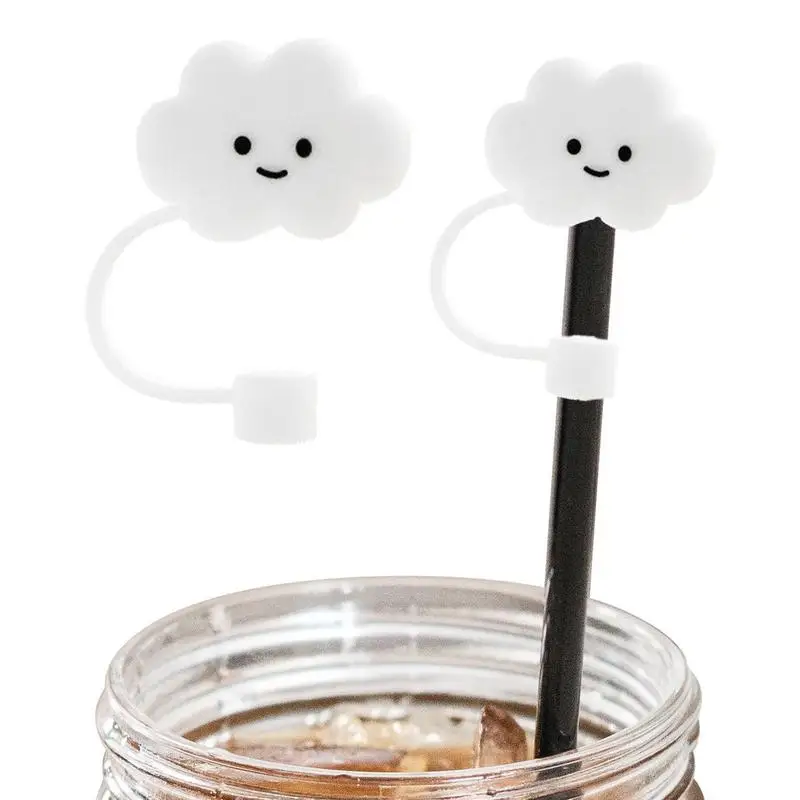 Straw Tip Covers 2pcs Cute Cloud-Shaped Silicone Dust-Proof Straw Tips Cover Reusable Straw Cover Caps For 6-8mm Straws Party